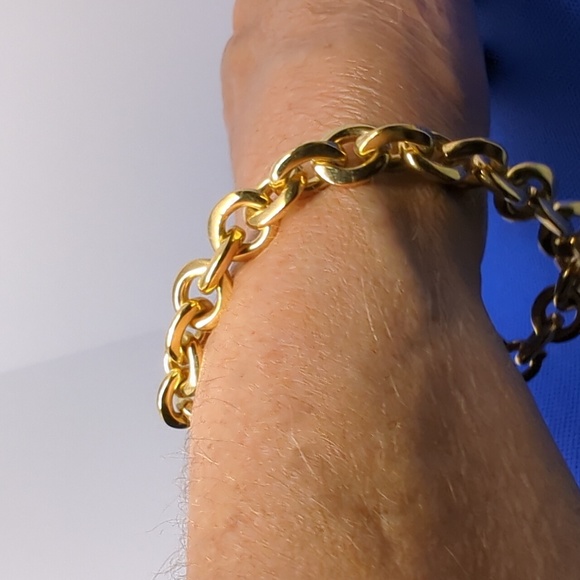 Vtg. 18K Yellow Gold Plated Men Women O Ring Link Chain Bracelet 8.5 Inches - Picture 1 of 8